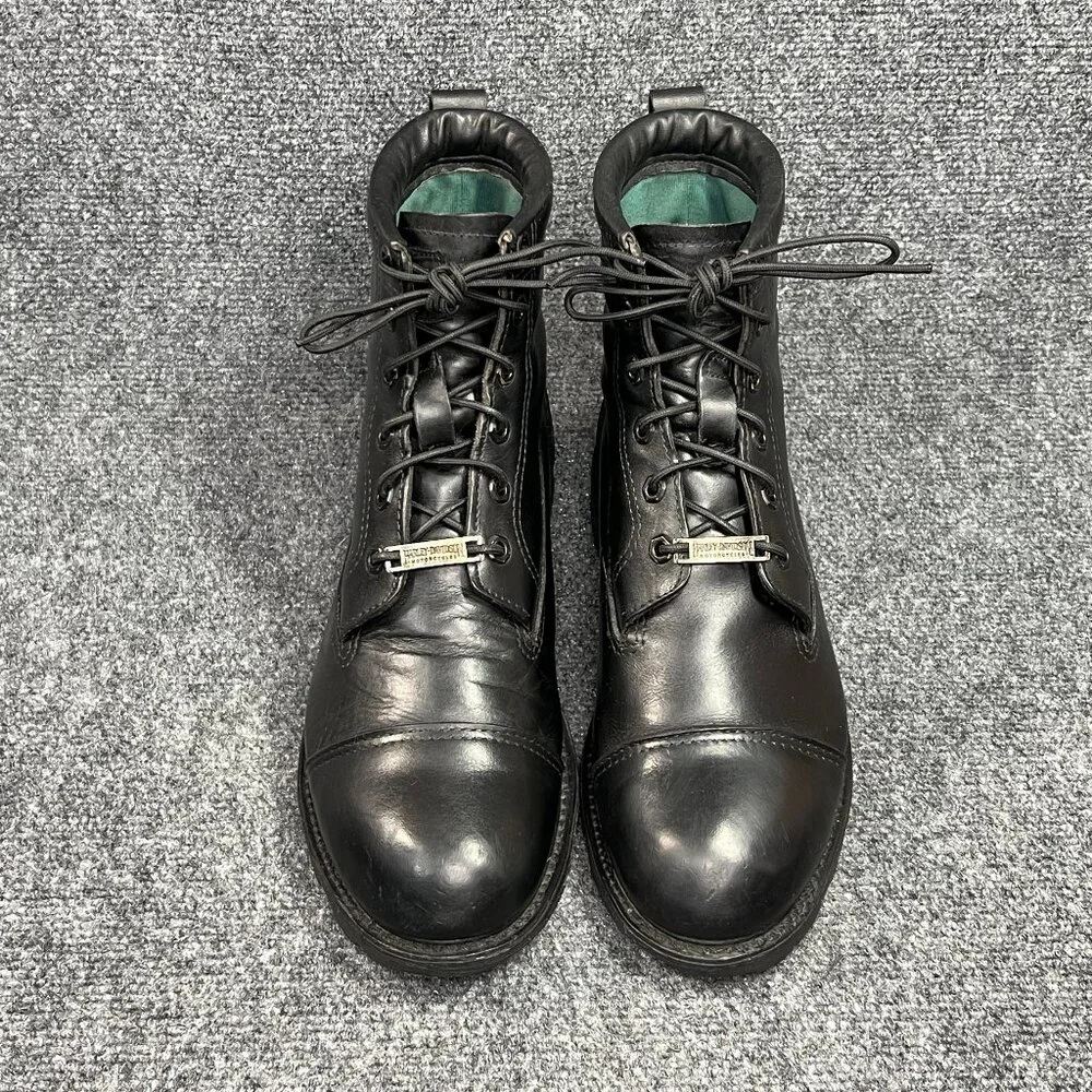 Harley Davidson Motorcycle Boots Mens Size 10 Black Leather Vintage Cap Toe Moto